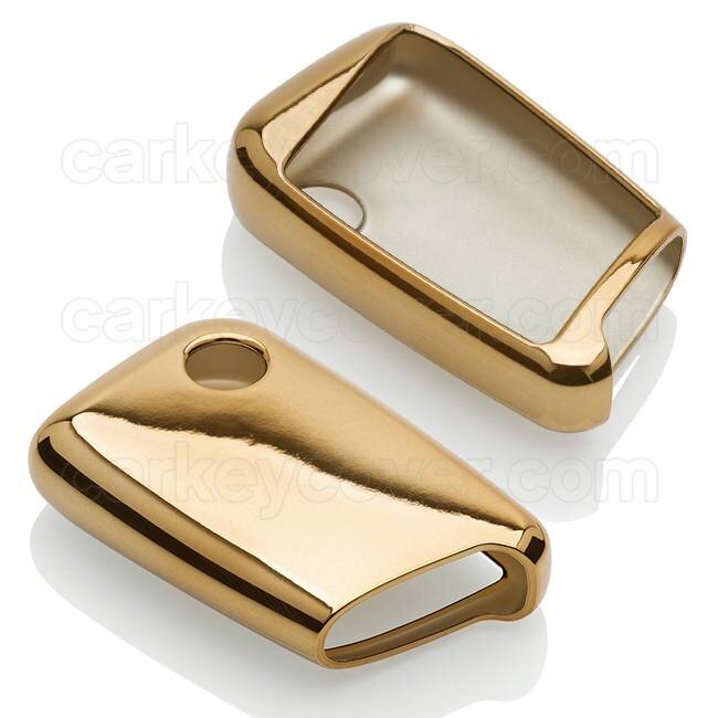 Car key cover compatible with Skoda - TPU Protective Remote Key Shell - FOB Case Cover - Gold