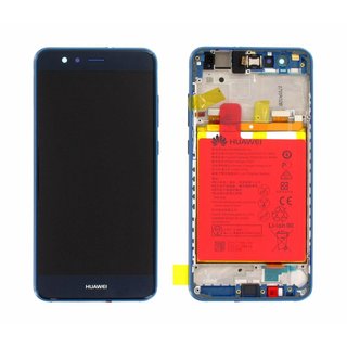 Huawei P10 Lite Warsaw-L21 LCD Display Module + Touch Screen Display + Frame, Blauw, Incl. Battery HB366481ECW 3000mAh, 02351FSL