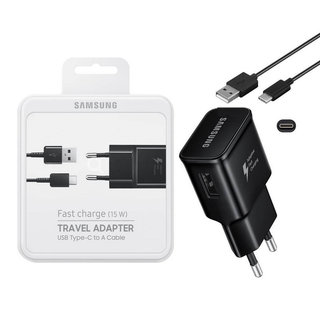 Samsung Charger + USB Cable Type-C, Black, Fast Charge 15W, EP-TA20EBECGWW