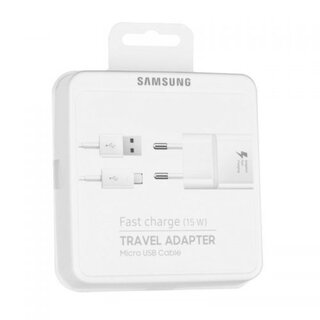 Samsung USB auf Micro USB Kabel + Fast Charger 15W, Weiß, EP-TA20EWEUGWW