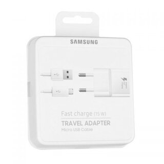 Samsung USB auf Micro USB Kabel + Fast Charger 15W, Weiß, EP-TA20EWEUGWW
