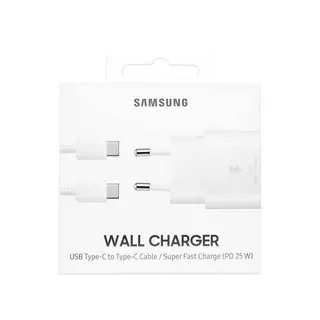 Samsung USB-C Oplader + USB-C naar USB-C Cable, White, 25W (EP-TA800XWEGWW) | Blister Packaging