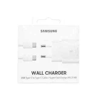 Samsung USB-C Oplader + USB-C naar USB-C Kabel, Wit, 25W (EP-TA800XWEGWW) | Blisterverpakking