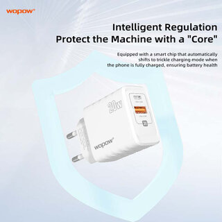 Wopow Duo Charger with 2x USB Ports (USB-C + USB-A), MD16, 20W, White, 6933185736317