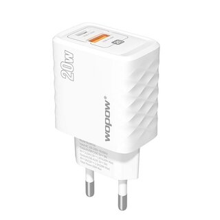 Wopow Duo Oplader Met 2 USB Poorten (USB-C + USB-A), MD16, 20W, Wit, 6933185736317