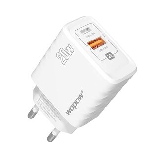 Wopow Duo Oplader Met 2 USB Poorten (USB-C + USB-A), MD16, 20W, Wit, 6933185736317