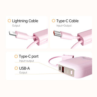 Wopow Powerbank met ingebouwde USB-C & Lightning kabels + USB-A & USB-C poorten, SQ79, 10.000mah, 35W, Zilver, 6933185738311