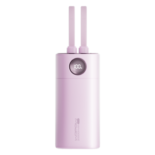 Wopow Powerbank met ingebouwde USB-C & Lightning kabels + USB-A & USB-C poorten, SQ78, 20.000mah, 35W, Roze, 6979180930015