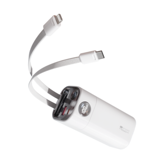 Wopow Powerbank mit integrierten USB-C & Lightning Kabeln + USB-A & USB-C Ports, SQ78, 20.000mah, 35W, Weiß, 6979180930008