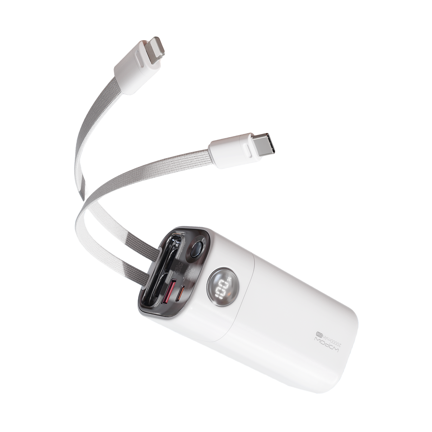 Wopow Powerbank mit integrierten USB-C & Lightning Kabeln + USB-A & USB-C Ports, SQ78, 20.000mah, 35W, Weiß, 6979180930008