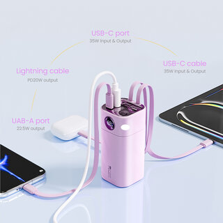 Wopow Powerbank mit integrierten USB-C & Lightning Kabeln + USB-A & USB-C Ports, SQ78, 20.000mah, 35W, Blau, 6979180930022