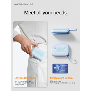 Wopow Powerbank met ingebouwde USB-C & Lightning Kabels, SQ73A, 20.000mah, 22.5W, Paars, 6933185740017