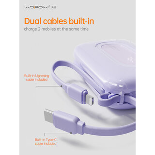 Wopow Powerbank mit integriertem USB-C- & Lightning-Kabel, SQ73A, 20.000mah, 22.5W, Lila, 6933185740017