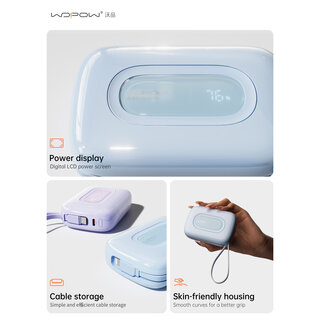 Wopow Powerbank mit integriertem USB-C- & Lightning-Kabel, SQ73, 20.000mah, 22.5W, Blau, 6933185740024