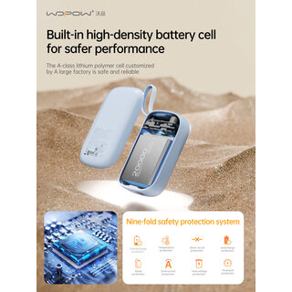 Wopow Power Bank with Built-in USB-C & Lightning Cable, SQ73, 20.000mah, 22.5W, White, 6933185739998