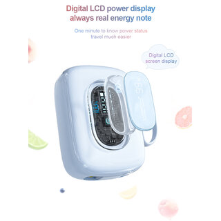 Wopow Powerbank met ingebouwde USB-C & Lightning Kabels, SQ63, 10.000mah, 22.5W, Blauw, 6933185735730