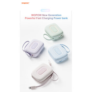 Wopow Power Bank with Built-in USB-C & Lightning Cable, SQ63, 10.000mah, 22.5W, Purple, 6933185735716