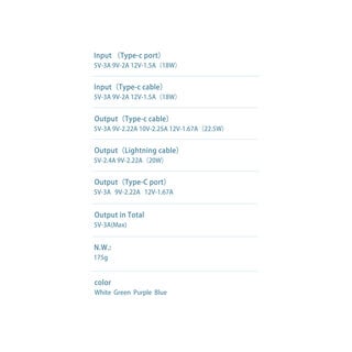 Wopow Powerbank met ingebouwde USB-C & Lightning Kabels, SQ63, 10.000mah, 22.5W, Paars, 6933185735716