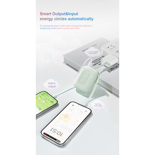 Wopow Powerbank mit integriertem USB-C- & Lightning-Kabel, SQ63, 10.000mah, 22.5W, Rosa, 6933185736942