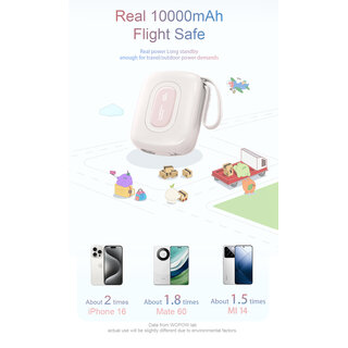 Wopow Powerbank mit integriertem USB-C- & Lightning-Kabel, SQ63, 10.000mah, 22.5W, Rosa, 6933185736942