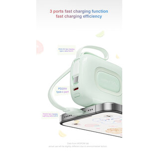 Wopow Powerbank mit integriertem USB-C- & Lightning-Kabel, SQ63, 10.000mah, 22.5W, Rosa, 6933185736942