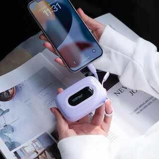 Wopow Powerbank mit integriertem USB-C- & Lightning-Kabel, SQ27, 10.000mah, 22.5W, Lila, 6933185721795