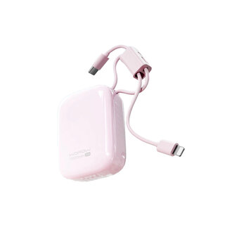 Wopow Powerbank met ingebouwde USB-C & Lightning kabels + USB-A & USB-C poorten, SQ79, 10.000mah, 35W, Roze, 6933185738298