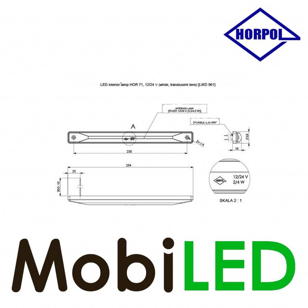 HORPOL Interieurverlichting helder 12-24 volt wit 200 lumen HORPOL Interieurverlichting helder 12-24 volt wit 200 lumen