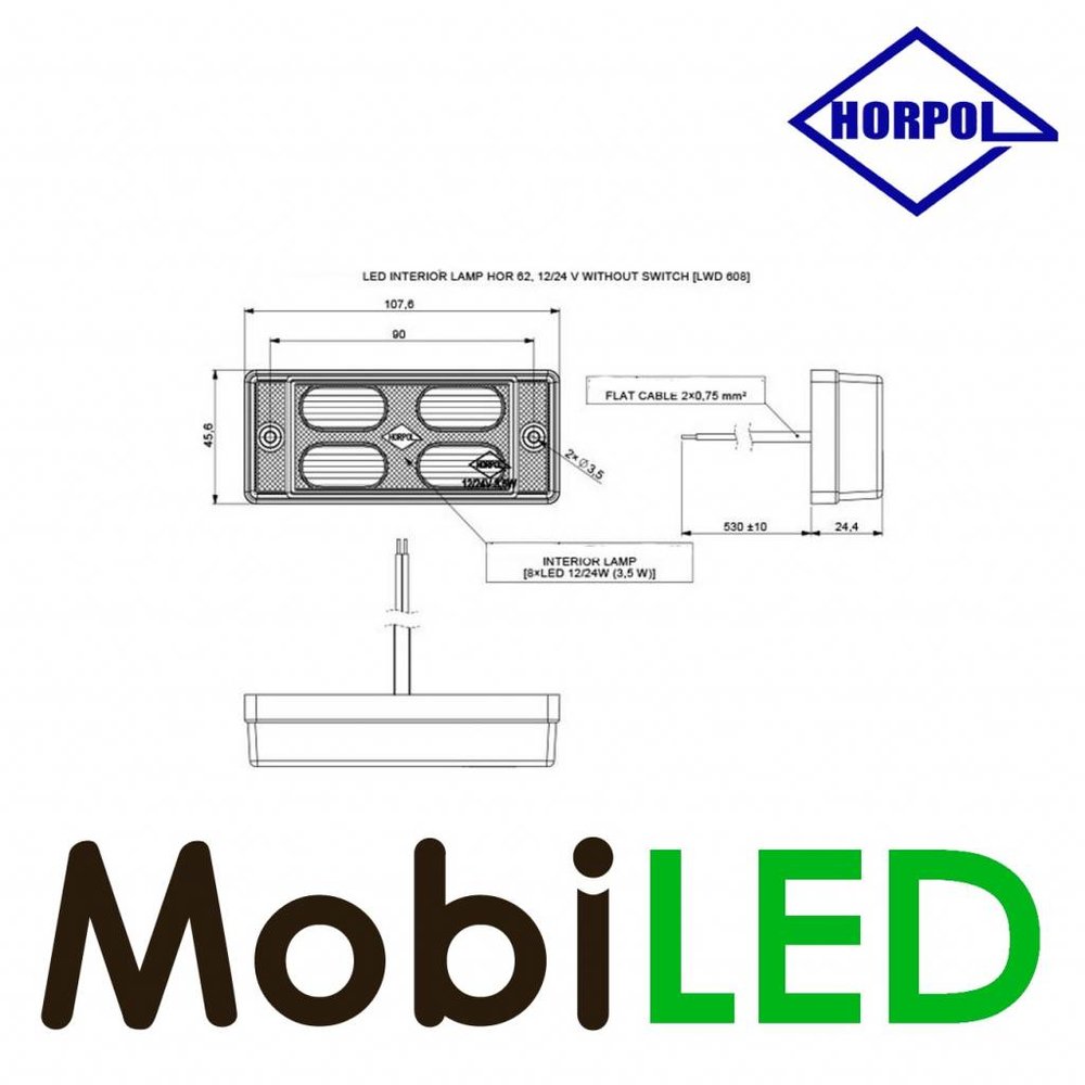 HORPOL Éclairage intérieur opale 12-24 volts blanc sans interrupteur HORPOL Éclairage intérieur opale 12-24 volts blanc sans interrupteur