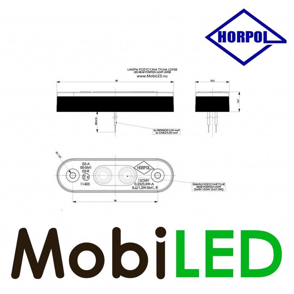 HORPOL Horpol Contour lighting amber flat mounting 12-24 volts E-mark
