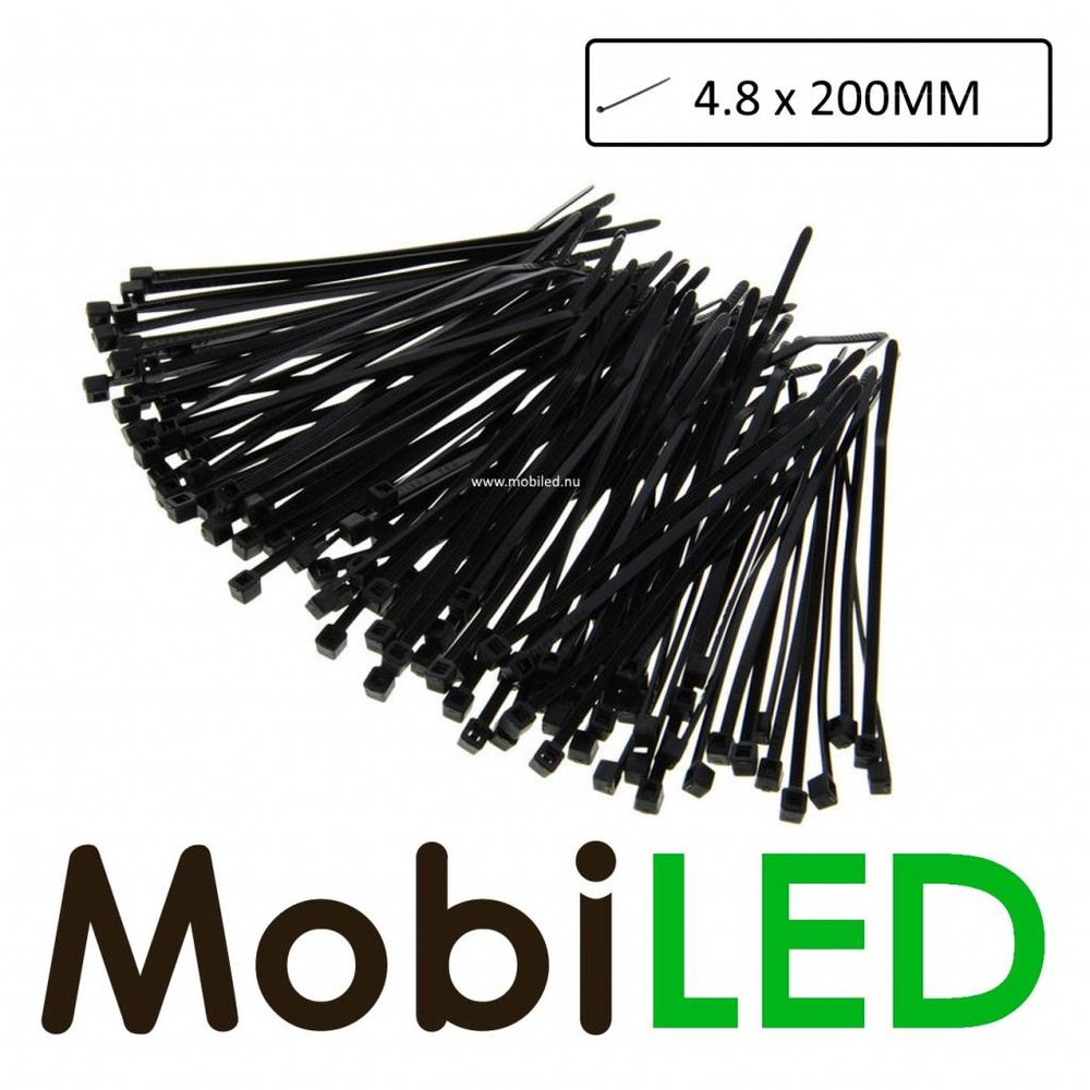 100x Cable ties, tie wraps, bundle ties (4.8 mm x 200 mm)