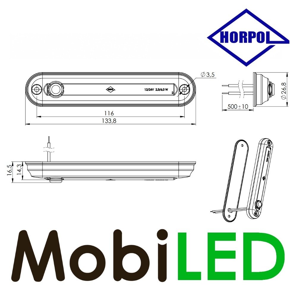 HORPOL Interieurverlichting opaal wit 12-24 volt met schakelaar