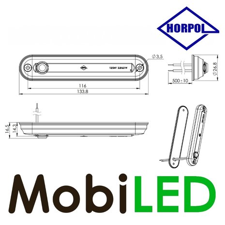 HORPOL Interieurverlichting opaal blauw 12-24 volt met schakelaar