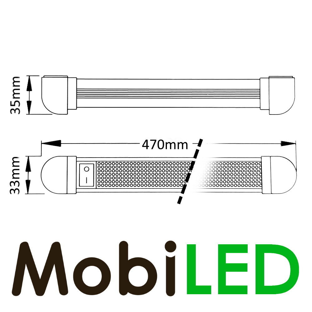 Kantelbare aluminium interieurverlichting  470mm 12-24 volt