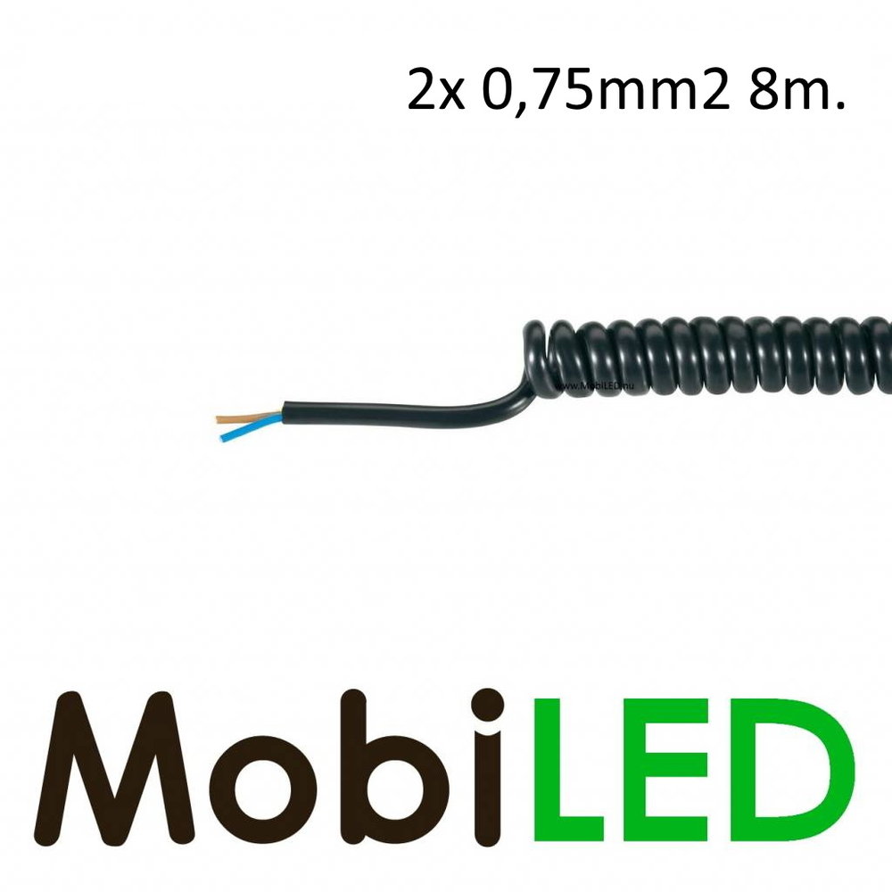 Black coiled cord 8 m 2x 0.75 mm²