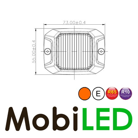 Flash compact carré ambre 12-24 volts E-marque