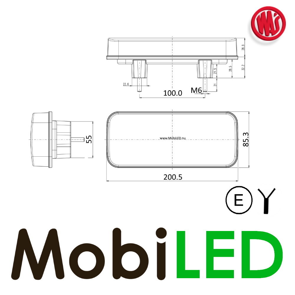 WAS WAS NEON look rear light E-mark 3 functions with number plate 12-24 volts