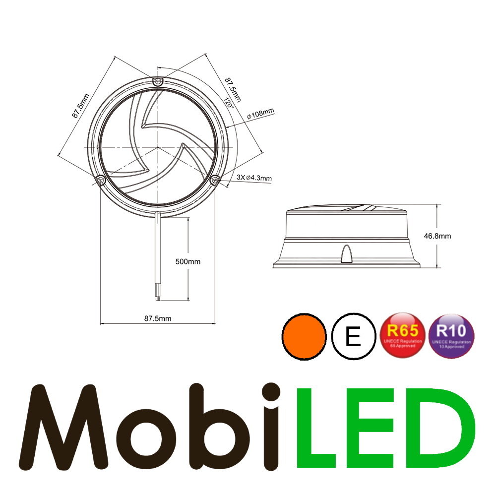 Balise rotative/lampe flash ambre montage fixe E-mark