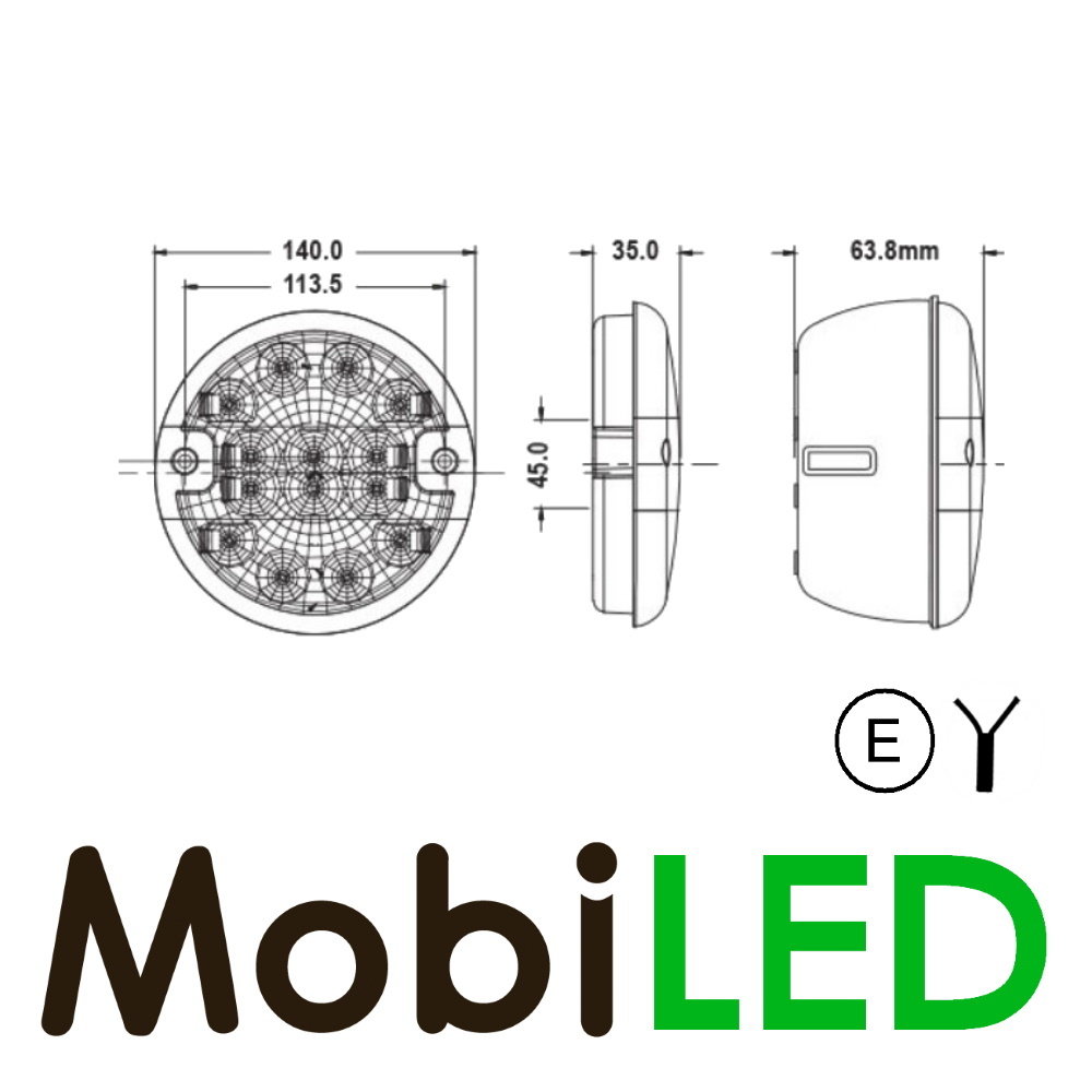 Rond achterlicht 3 functies E-keur