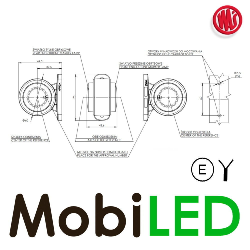 WAS WAS Outline lamp short straight model E-mark WAS WAS Outline lamp short straight model E-mark