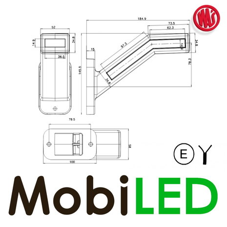 WAS WAS NEON Pendant lamp turn signal long Right E-mark WAS WAS NEON Pendant lamp turn signal long Right E-mark