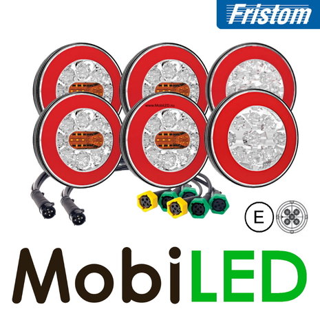 Fristom SET 6 ronde achterlichten 5 functies met kabelsets Fristom SET 6 ronde achterlichten 5 functies met kabelsets