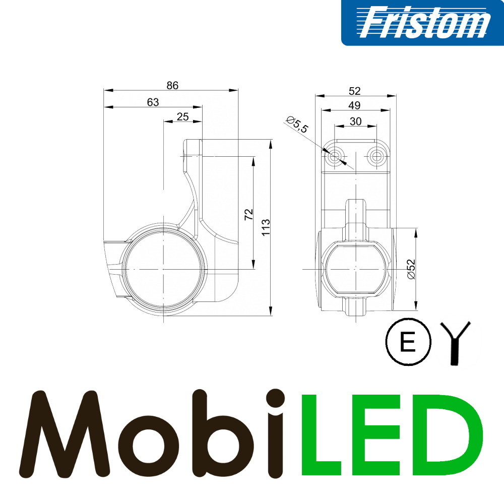 Fristom Pendellamp schuin model Links kort E-keur rood/amber/wit 12-24 volt