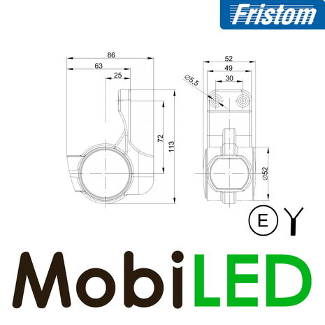 Fristom Pendellamp schuin model Links kort E-keur rood/amber/wit 12-24 volt
