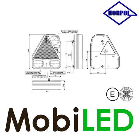 HORPOL Horpol Triangular modular left rear light 4 functions bayonet E-mark HORPOL Horpol Triangular modular left rear light 4 functions bayonet E-mark