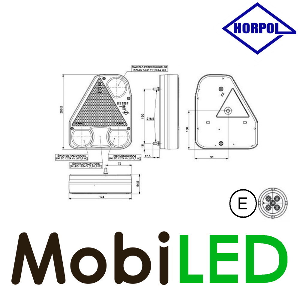 HORPOL Triangular modular rear light right 4 functions bayonet HORPOL Triangular modular rear light right 4 functions bayonet