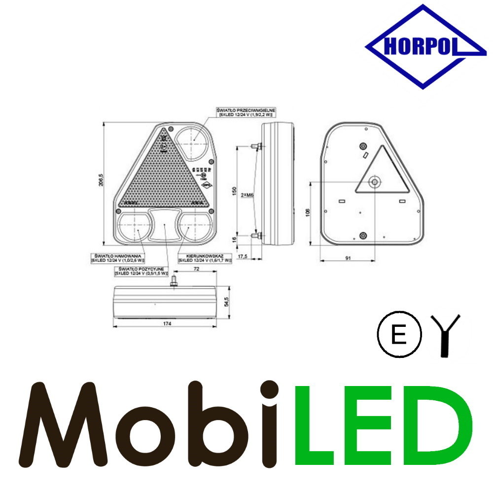 HORPOL Horpol Feu arrière modulaire triangulaire droit 4 fonctions E-marque HORPOL Horpol Feu arrière modulaire triangulaire droit 4 fonctions E-marque