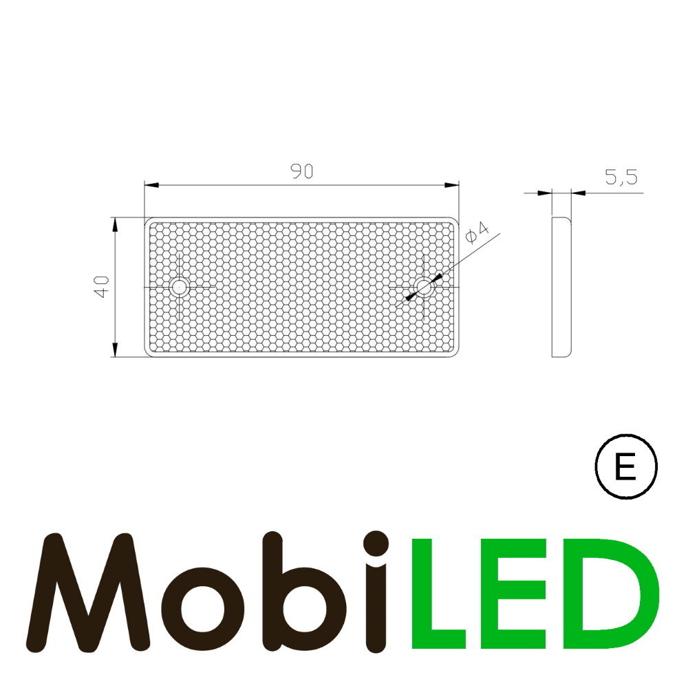 Réflecteur rectangle 90mm Red E-marque