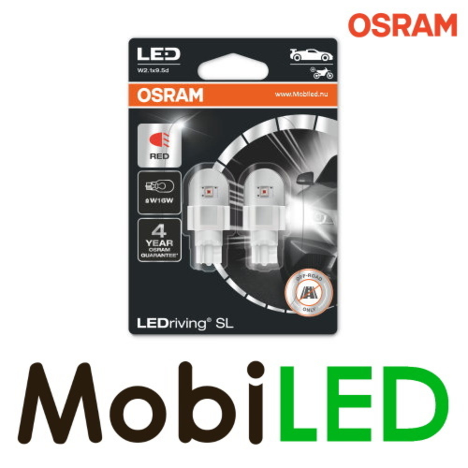 Osram W16W T16 LED Premium Retrofit RED Bulbs 2pcs India