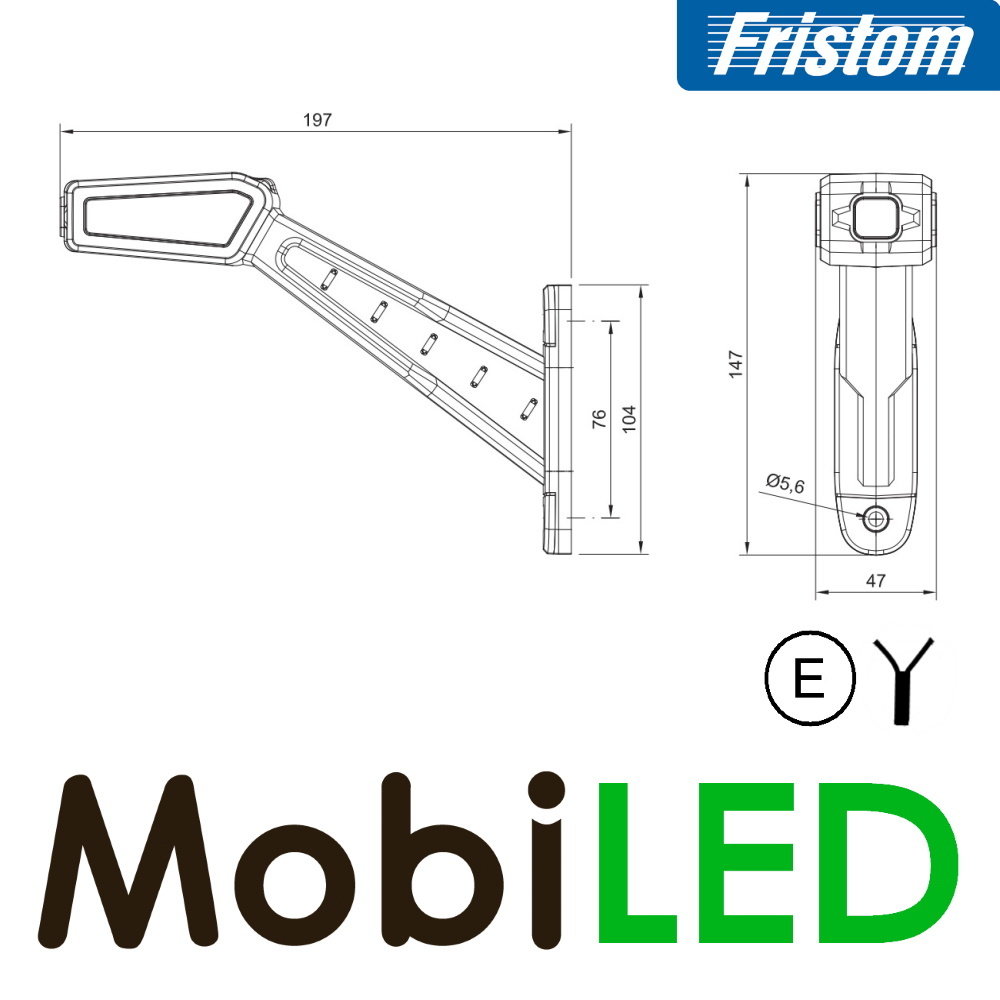 Fristom Pendant lamp oblique model Left E-mark red/amber/white 12-24 volts